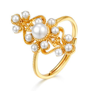 Pearl Floral Engagement Ring Art Deco wedding ring